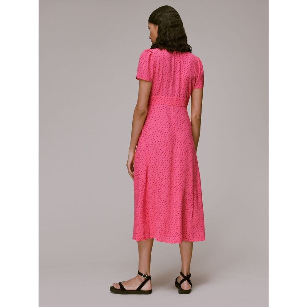 Whistles Heidi Polka Dot Midi Dress Pink Red Spot Print Viscose NWT Sz 4 - Picture 3 of 12